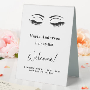 Makeup artist opening hours welcome table tent