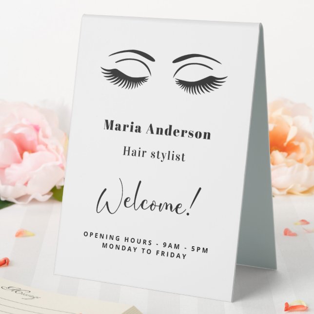 Makeup artist opening hours welcome table tent (In SItu (Wedding))