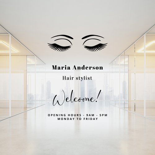 Makeup artist opening hours welcome window cling