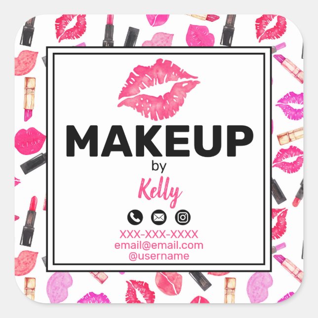 Makeup Artist Personalized Contact Info Square Sticker (Front)