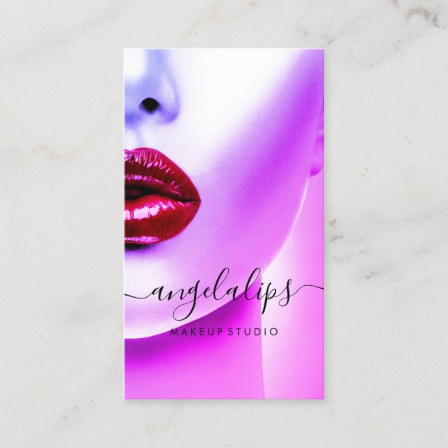 Makeup Artist Photo lips burgundy Elegant gloss Business Card (Front)