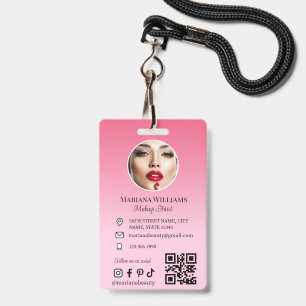 makeup artist photo qr code pink small business badge