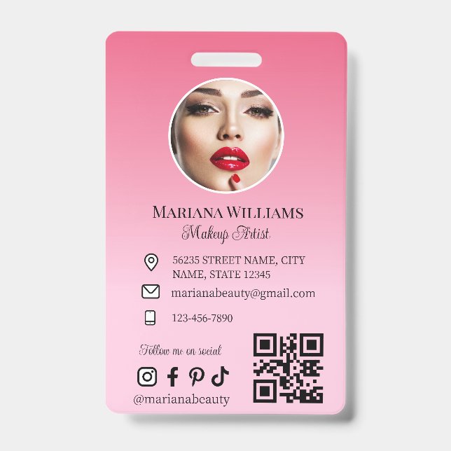makeup artist  photo qr code pink small business badge (Front)
