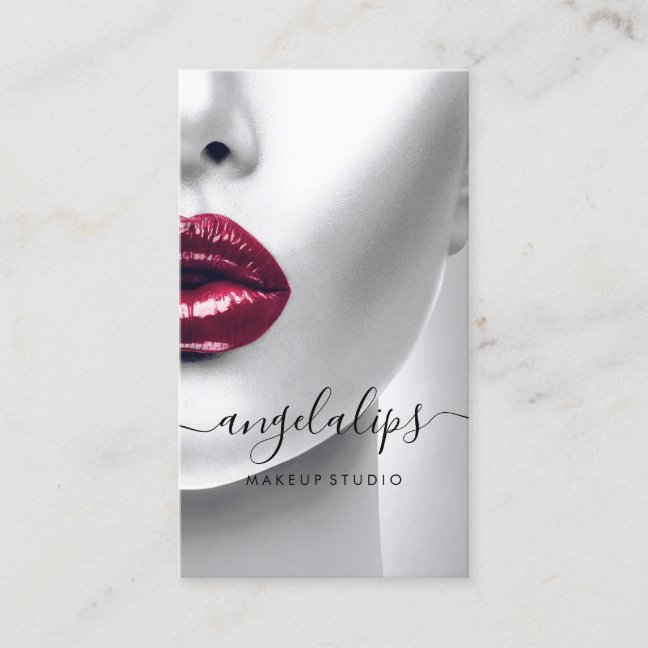 Makeup Artist Photo red lips burgundy Elegant Business Card