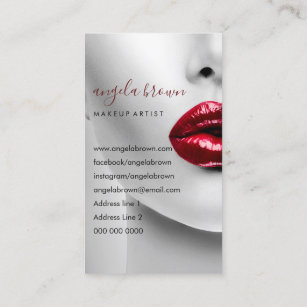 Makeup Artist Photo red lips lipstick gloss Business Card