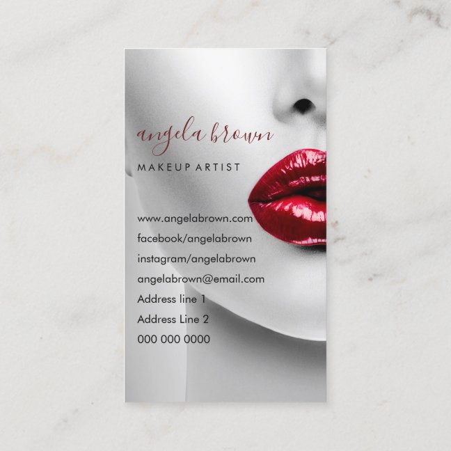 Makeup Artist Photo red lips lipstick gloss Business Card