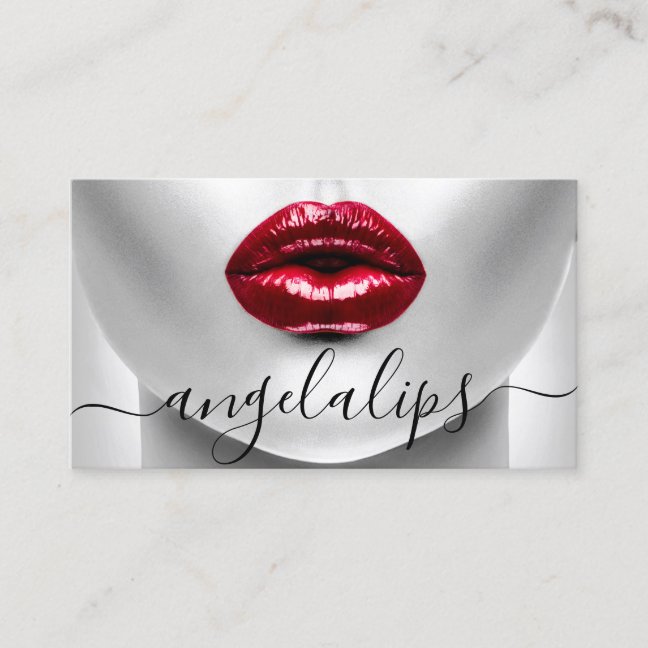 Makeup Artist Photo red lipstick glossed lips Business Card