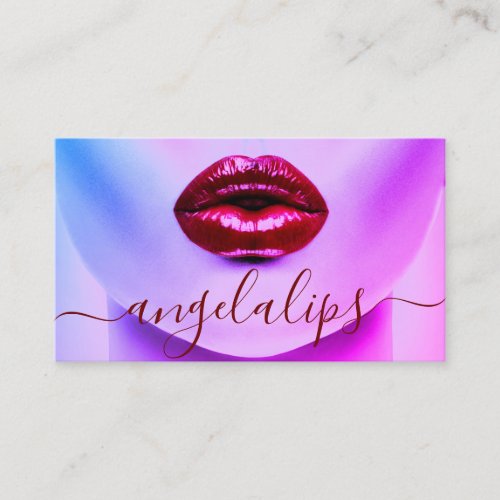 Makeup Artist Photo red lipstick glossed lips care Business Card
