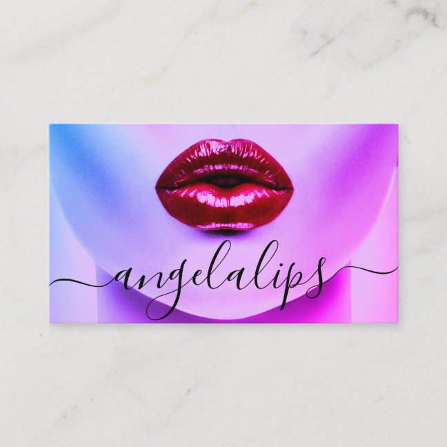 Makeup Artist Photo red lipstick glossed lips care Business Card