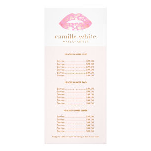 Makeup Artist Pink and Gold Lips Pink Price List Rack Card