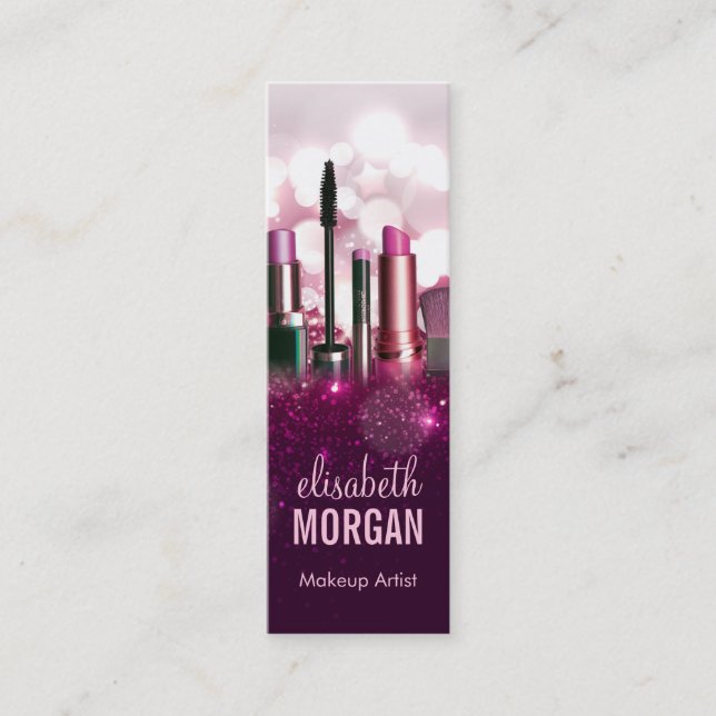Makeup Artist - Pink Beauty Glitter Tiny Compact Mini Business Card (Front)