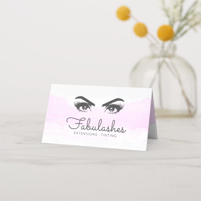 Makeup Artist Pink Blush Brows Lashes Watercolor Loyalty Card (Front)