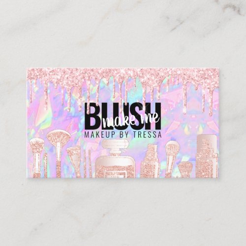 Makeup Artist Pink Glitter Drips  Iridescent Opal Business Card