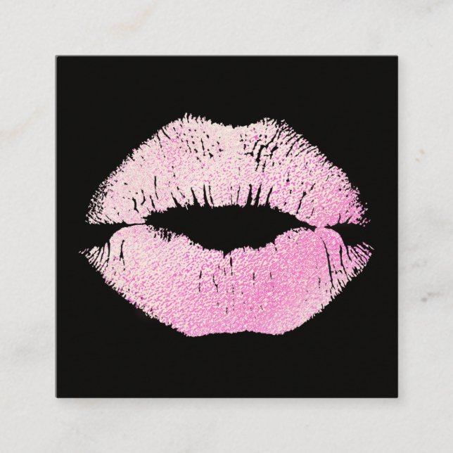 Makeup Artist  Pink Glitter Kissing Lips Square Square Business Card (Front)