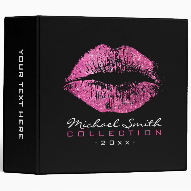Makeup Artist Pink Glitter Lips 3 Ring Binder (Front/Spine)
