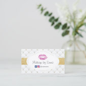 Makeup Artist Pink Glitter Lips Luxury Quilts Business Card (Standing Front)
