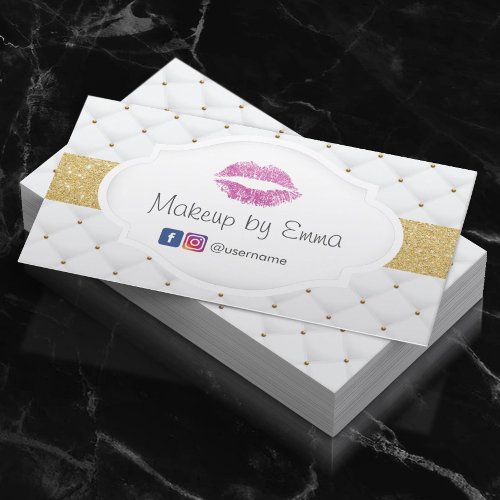 Makeup Artist Pink Glitter Lips Luxury Quilts Business Card