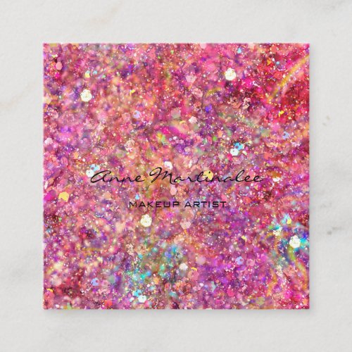 Makeup Artist Pink Glitter Square Business Card