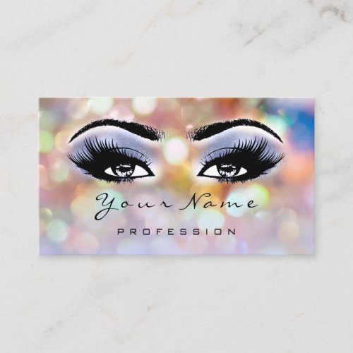 Makeup Artist Pink Holograph Eyelashes Blue Business Card