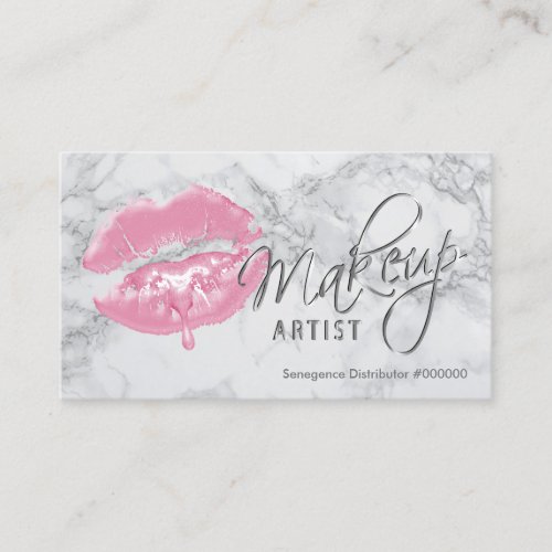 Makeup Artist Pink Lips and Gray Marble Business Card