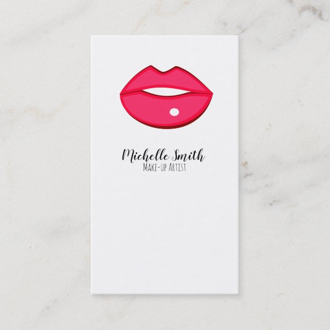 Makeup artist pink lips bold modern beauty salon  business card (Front)