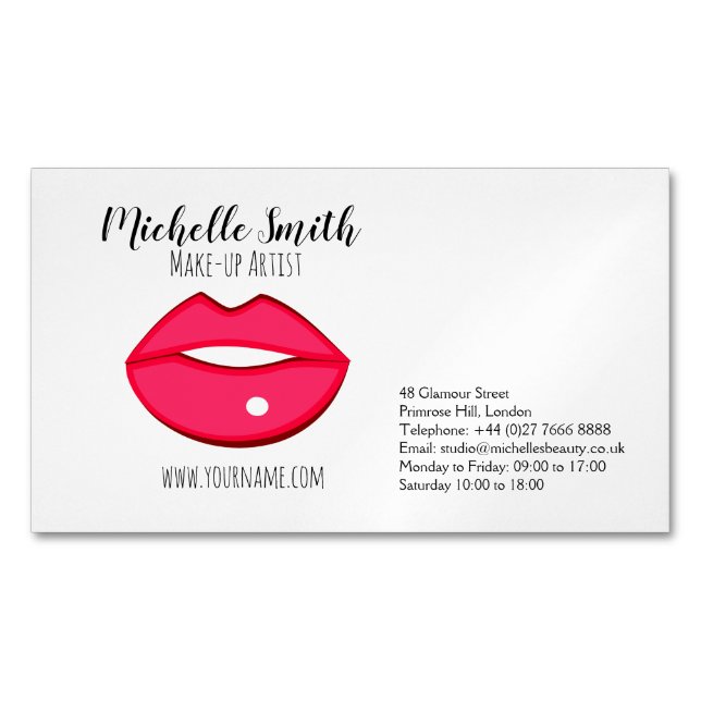 Makeup artist pink lips bold modern beauty salon  business card magnet (Front)