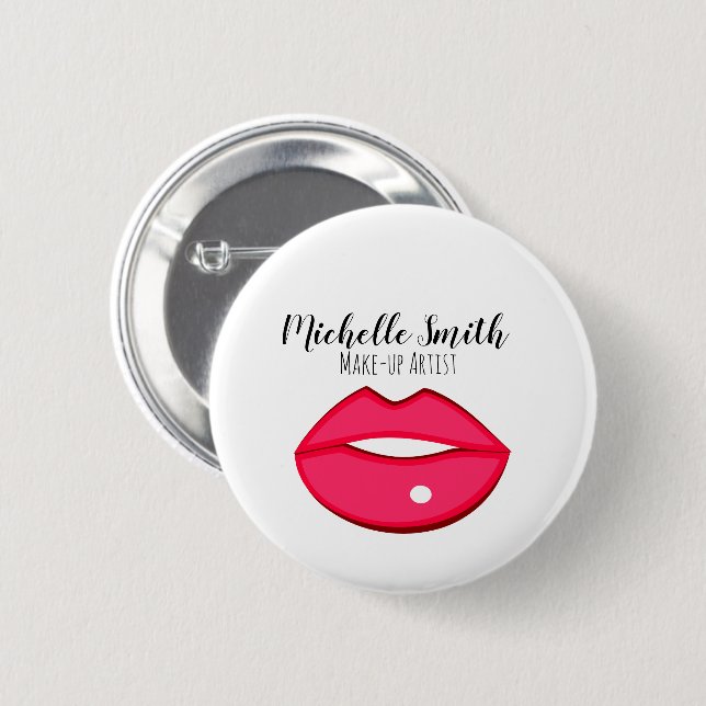 Makeup artist pink lips bold modern beauty salon  button (Front & Back)