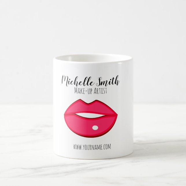 Makeup artist pink lips bold modern beauty salon  coffee mug (Center)