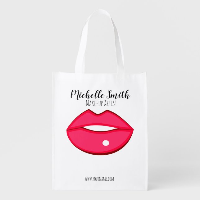 Makeup artist pink lips bold modern beauty salon  grocery bag (Front)