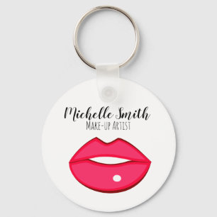 Makeup artist pink lips bold modern beauty salon keychain