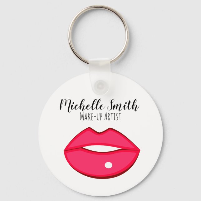 Makeup artist pink lips bold modern beauty salon  keychain (Front)