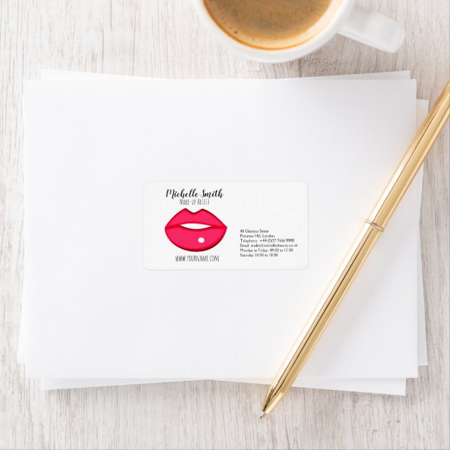 Makeup artist pink lips bold modern beauty salon  label (Insitu)