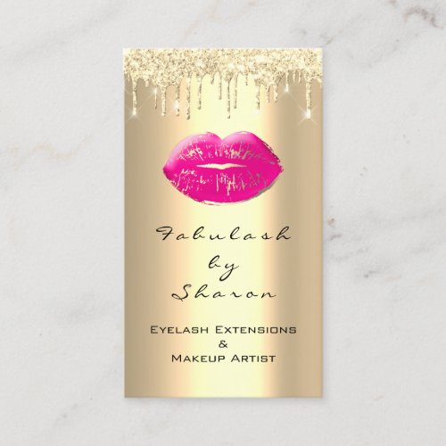 Makeup Artist Pink Lips Glitter Drips Gold Lux Business Card