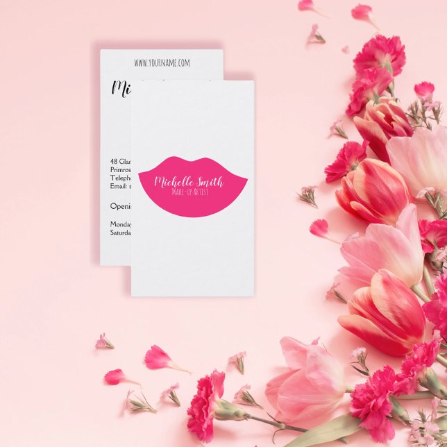 Makeup Artist Pink Lips Modern Chic Beauty Salon  Business Card (Creator Uploaded)