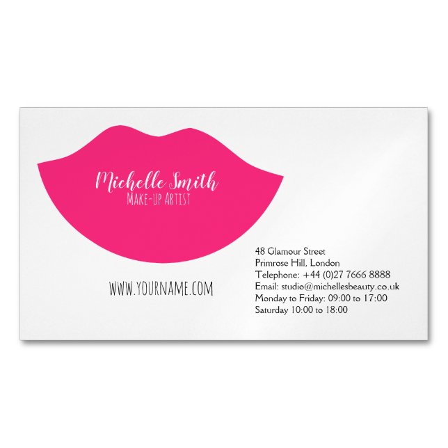 Makeup Artist Pink Lips Modern Chic Beauty Salon  Business Card Magnet (Front)