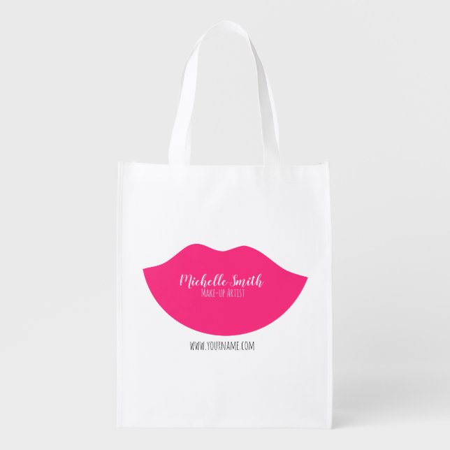 Makeup Artist Pink Lips Modern Chic Beauty Salon  Grocery Bag (Front)