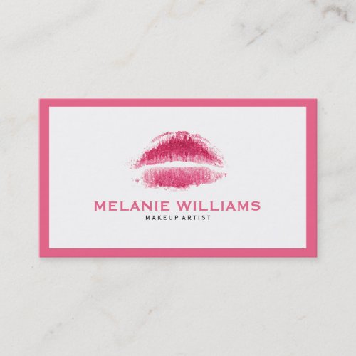 Makeup Artist Pink Lips On White With Pink Border Business Card