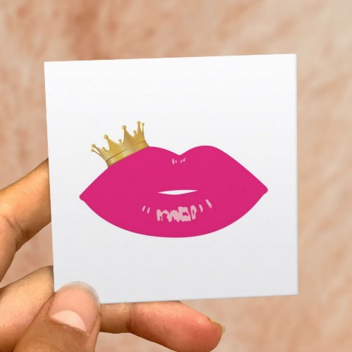 Makeup Artist Pink Lips Queen Crown Beauty Salon Square Business Card