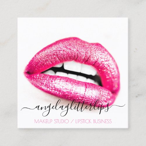 Makeup Artist Pink Lips Simple Square Business Card