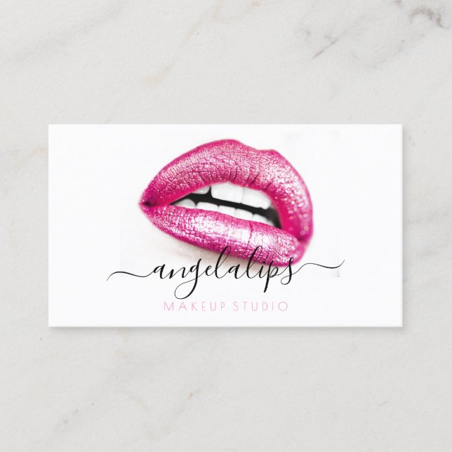 Makeup Artist Pink Lips Trendy modern sense Business Card (Front)
