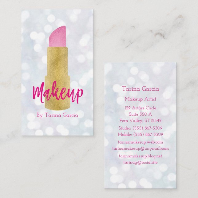 Makeup Artist Pink Lipstick Business Card (Front/Back)