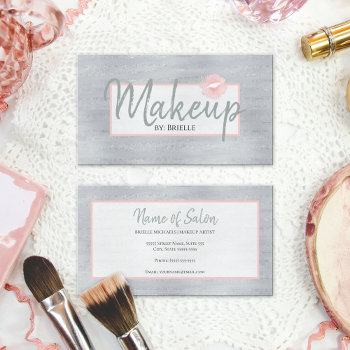 Makeup Artist Pink Lipstick Kiss Silver Glitter Business Card by GirlyBusinessCards at Zazzle