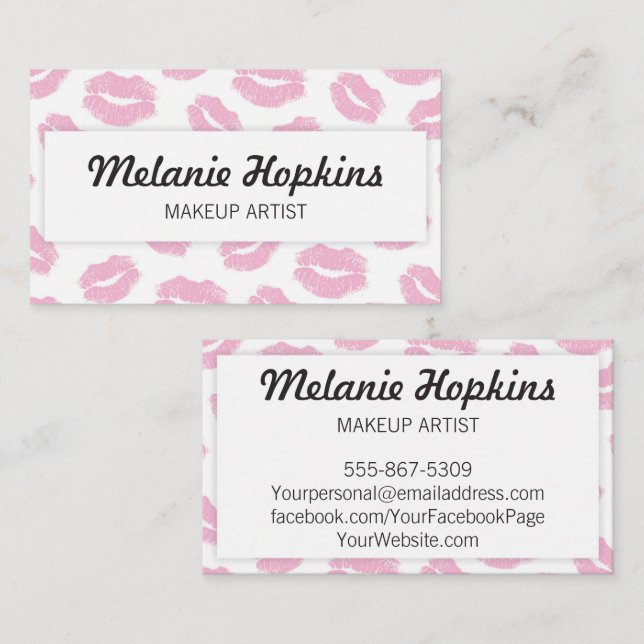 Makeup Artist Pink Lipstick Kisses Business Card (Front/Back)