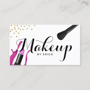 Makeup Artist Pink Lipstick Typography Salon Business Card