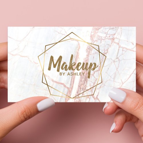Makeup Artist Pink Marble Geometric Terrarium Business Card
