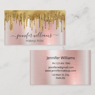 makeup artist,pink metallic rose gold glitters business card