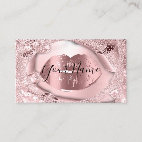 Makeup Artist Pink Rose Kiss Lips Glitter Business Card