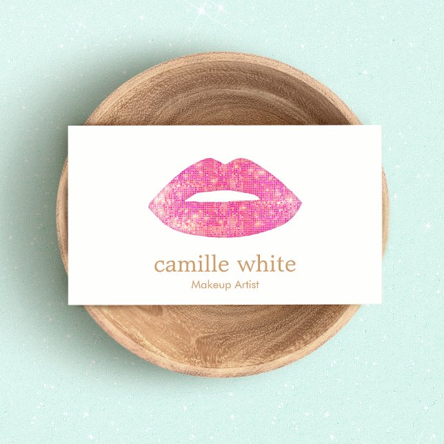 Makeup Artist Pink Sequin Lips Business Card (Creator Uploaded)