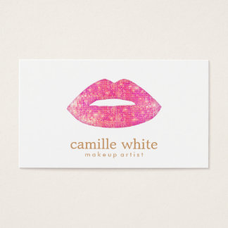 Makeup Artist Pink Sequin Lips Business Card