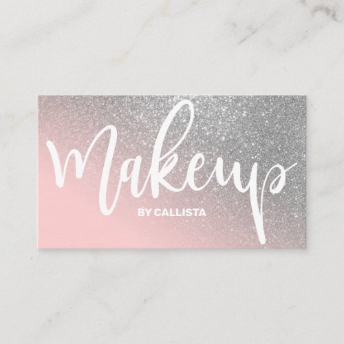 Makeup Artist Pink Silver Glitter Typography Business Card